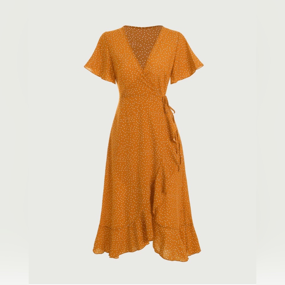 NWT RIHOAS Polka Dot Ruffle Wrap Dress Sz S, XL.